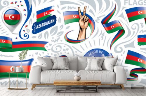 Vector set of the national flag of Azerbaijan in various creative designs