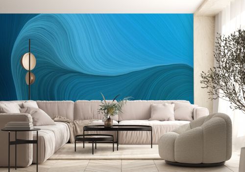 colorful and elegant vibrant abstract artistic waves graphic with modern soft swirl waves background illustration with light sea green, very dark blue and teal green color