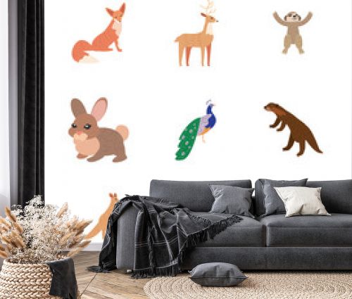 set of cute animals on white background