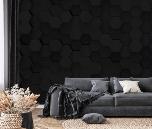 Abstract black of futuristic surface hexagon pattern wall background, Technology business communication concept, 3d Illustration