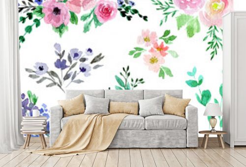 Floral set of hand painted loose watercolor flowers