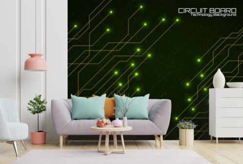 High-tech background with glowing circuit board, neon technology design. Vector illustration