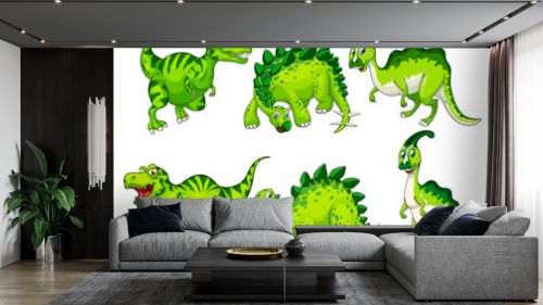 Set of green dinosaur cartoon character