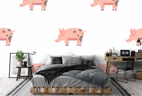 Children s seamless pattern with pigs on a white background. Perfect for kids clothing, fabric, textiles, baby jewelry, wrapping paper.
