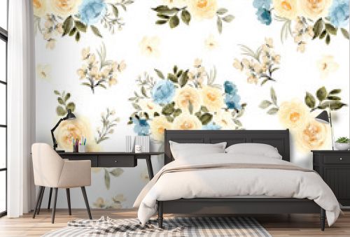 seamless pattern background with flowers, yellow and blue color flowers