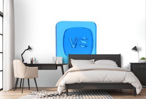 Blue VS Versus battle icon isolated on grey background. Competition vs match game, martial battle vs sport. Glass square button. 3d illustration 3D render