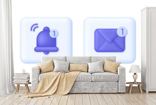 3D Bell and Envelope on Speech bubble. Reminder concept. New notification arrived.