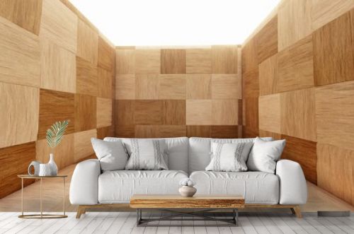 checker wood wall background for showing product. 3D rendering. simple background liminal space