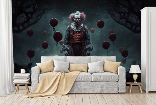 Scary clown in a dark night that gives you goosebumps. Generative AI