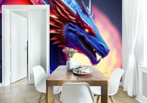 Dragon Colorful body in colorful background. 3D Illustration