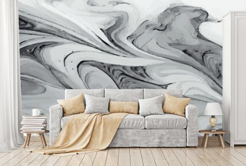 Marble panoramic texture, colorful black and white gray marble surface, curved lines, bright abstract background design - Vector