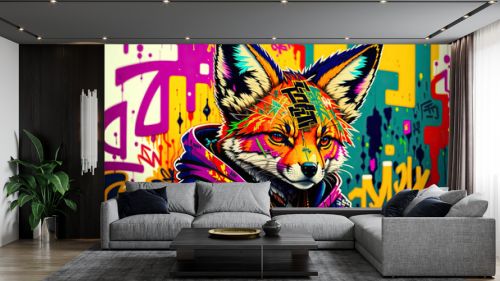 A beautiful fox in a graffiti style, street-art - Generated by Generative AI