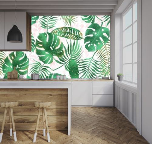 Tropical leaves seamless pattern, exotic background, summer design, Hawaii, green leaf, trendy pattern, summer design
