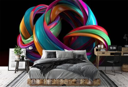 Twisted colorful intertwined shapes, background banner vivid colorful spiral 3D render - generative ai 