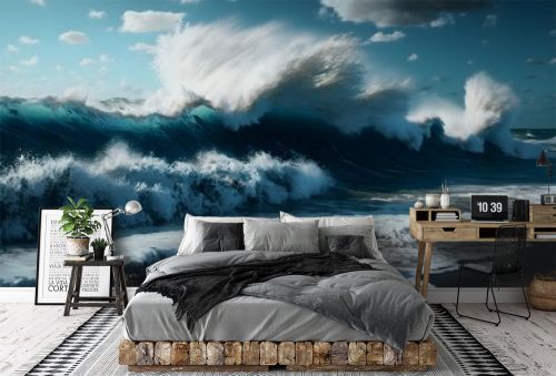 ocean beach sea waves crashing Photo Realistic 4k 