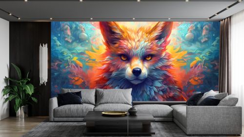 portrait of a fox, Abstract art colorful painting fox. Generative AI