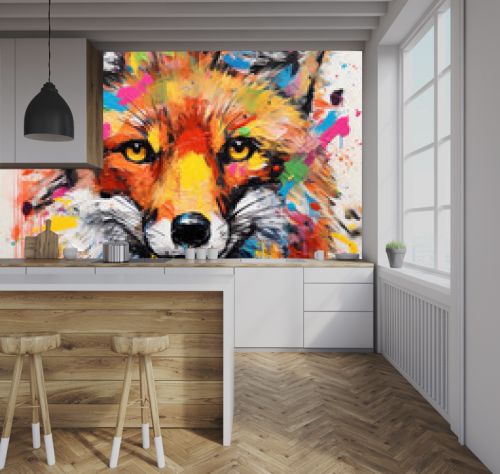 Vibrant Fox Watercolor Splash Abstract Art