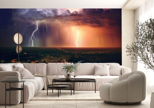 dramatic rain thunderstorm scene with lightning