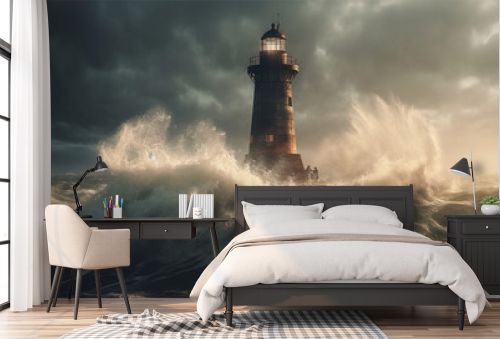 A weathered Lighthouse, A massive splash, an explosion of water,