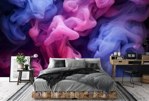 Soft chimney smoke, top down, blue, purple and pink colors, black background Generative AI