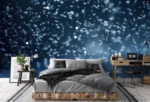 Falling snowflakes on a dark background.