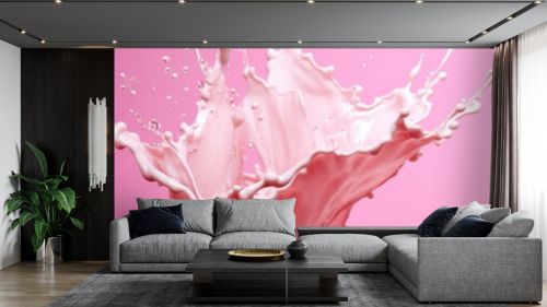 Splashes of milk on a pink background