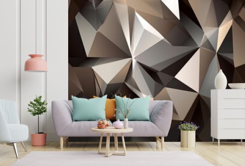 Brown and white geometric shape background, 3D, light, glow, shadow, gradient, modern, futuristic, triangle design wallpaper, backdrop