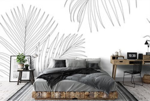 Areca palm leaves pattern line art for decorate your designs with tropical illustration isolated on white background