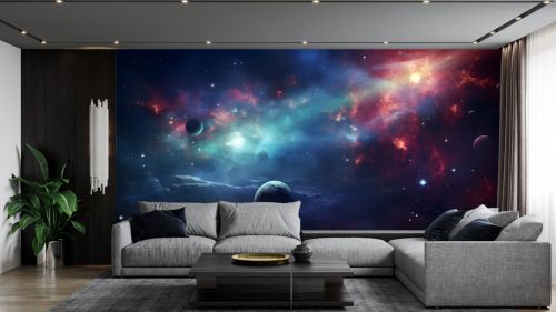 Planets and galaxy, science fiction wallpaper. Beauty of deep space,AI