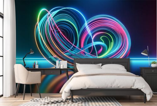 Neon lines abstract background 3d render Generative AI 