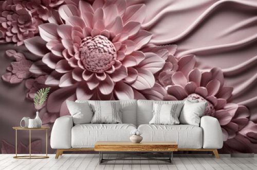 Floral satin wallpaper with 3D design. Generative AI