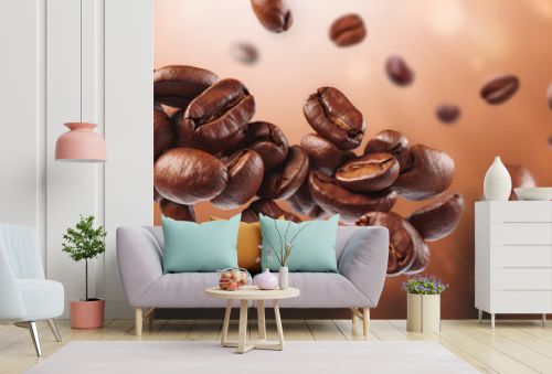 Coffee Beans Background. Levitating Coffee Beans.