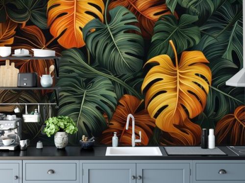 Botanical Elegance Illustrative Desktop Wallpaper of Tropical Leaves 