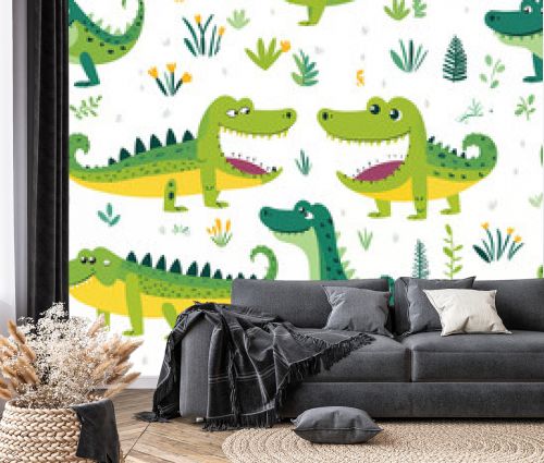 hand drawn seamless pattern with animals cute crocodiles for kids