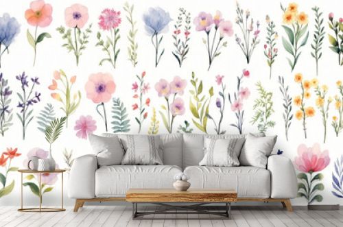 Frames of colorful flowers in watercolor. Background