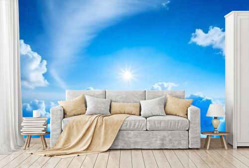 bed stand in a blue fluffy cloud in the sky symbolic for good sleep beautiful view,
