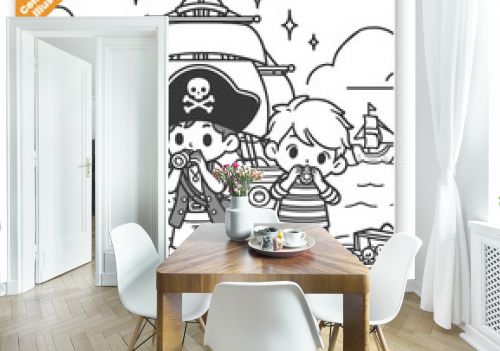 vector coloring page drawing illustration kids pirates