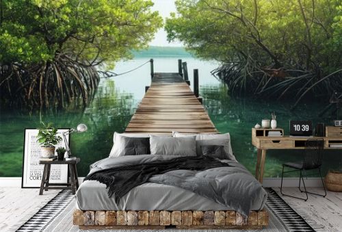 boat ramp in the middle of the mangrove forest. Creative Banner. Copyspace image