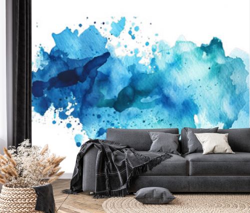 Vivid Blue Watercolor Splash White Background