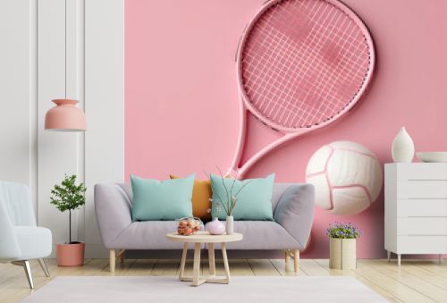 tennis racket and ball, Soft pink set tennisball 