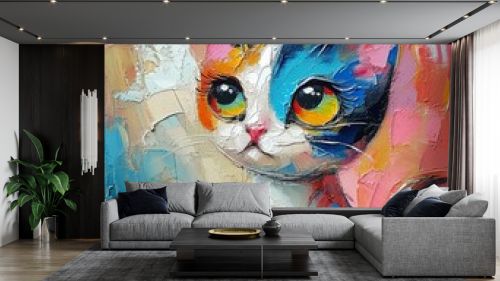 Generative AI image of cute cat , oil painting, abstract