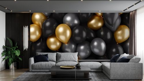 The balloon background is black, grey and gold