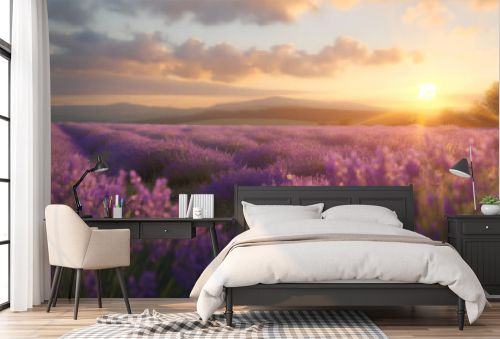 Sunset Over Lavender Fields - A Serene Landscape