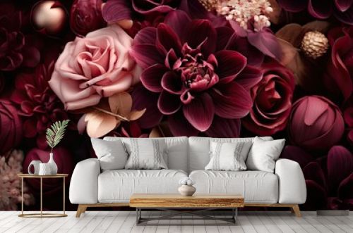 floral burgundy and rose gold flowers