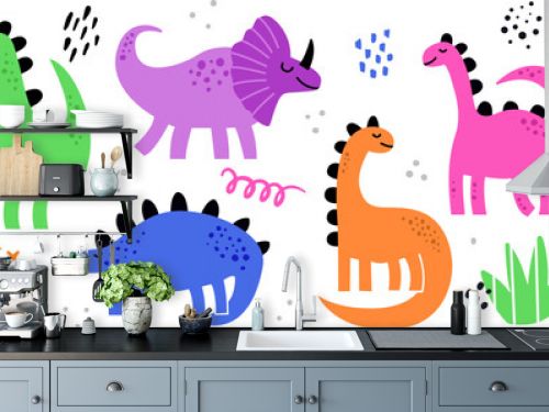 Dinosaurs vector elements and shapes. Cute dinosaurs for kids print. Isolated white background.