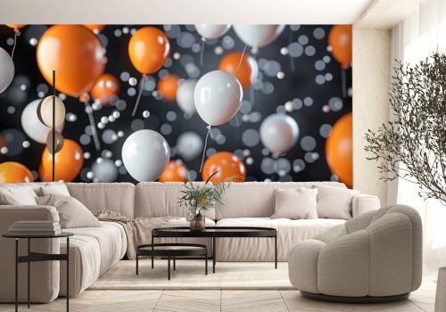 orange and white balloons background. Dark theme