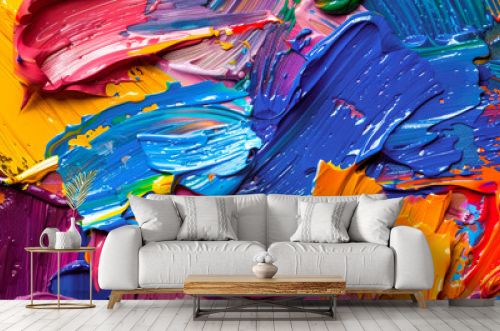 Abstract background with colorful oil paint strokes, thick textured brushstrokes of vibrant colors.