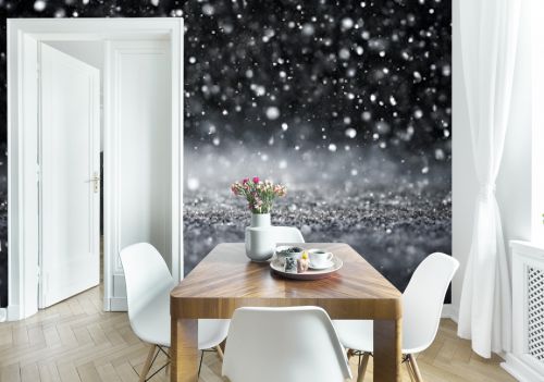 Abstract Black And White Texture Background Sparkling Silver Glitter And Delicate White Dust 