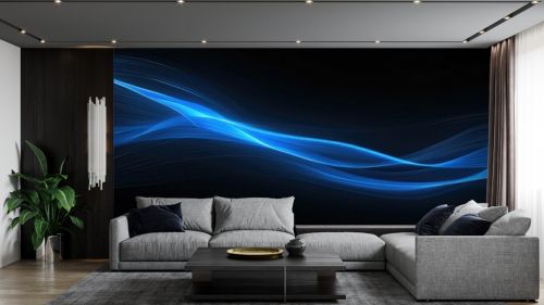 Abstract Blue Light Wave Flowing on Black