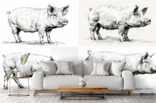 A highly detailed monochrome sketch of a domestic pig, showcasing artistic shading and realistic features.